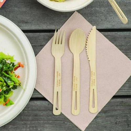 World Centric Bamboo Cutlery, Fork/Knife/Napkin/Spoon, Paper, Natural, 250/Carton (ASBBTN)