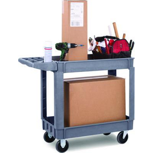 Boardwalk Two-Shelf Utility Cart, Plastic, 2 Shelves, 500 lb Capacity, 17.25" x 40" x 33.5", Gray (4024UCGRA)