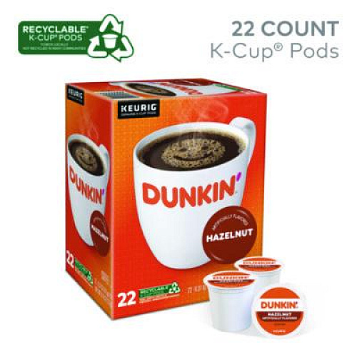 Dunkin' K-Cup Pods, Hazelnut, 22/Box (1270)