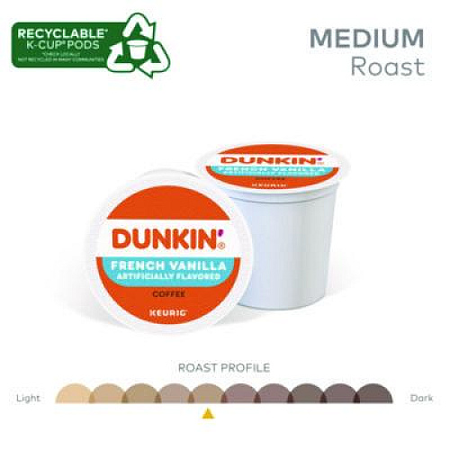 Dunkin' K-Cup Pod, French Vanilla, 22/Box (1268)