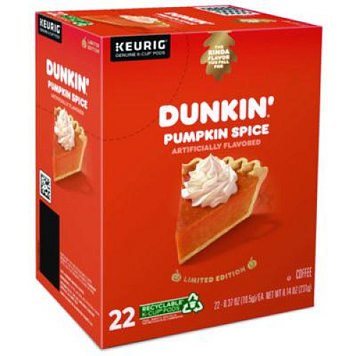 Dunkin' K-Cup Pods, Pumpkin Spice, 22/Box (7596)