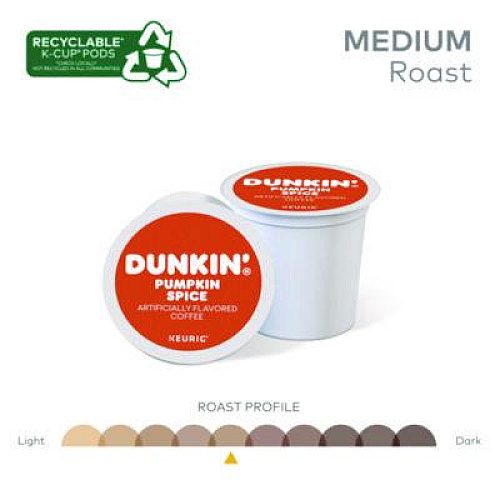 Dunkin' K-Cup Pods, Pumpkin Spice, 22/Box (7596)