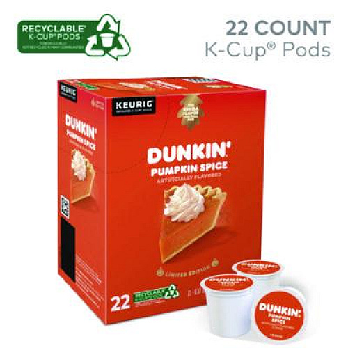 Dunkin' K-Cup Pods, Pumpkin Spice, 22/Box (7596)