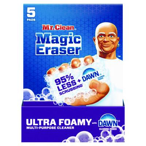 Mr. Clean Magic Eraser, Ultra Foamy, 4.6 x 2.3, 0.7" Thick, White, 5/Pack, 4 Packs/Carton (12731)