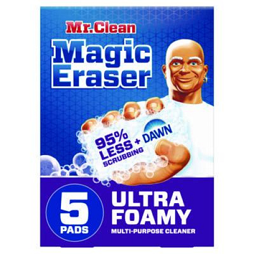 Mr. Clean Magic Eraser, Ultra Foamy, 4.6 x 2.3, 0.7" Thick, White, 5/Pack, 4 Packs/Carton (12731)