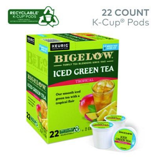 Bigelow Tropical Iced Green Tea, K-Cup, 0.10 oz, 22/Box (2870)