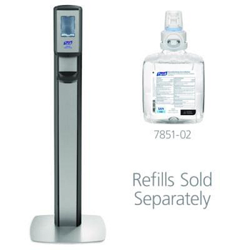 PURELL MESSENGER CS8 Silver Panel Floor Stand with Dispenser, 1,200 mL, 15.13 x 16.62 x 52.68, Graphite/Silver (7518DSSLV)
