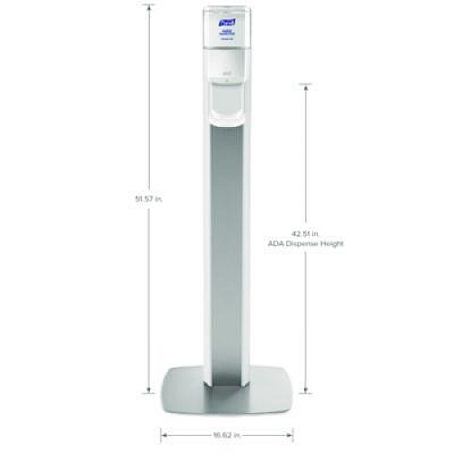 PURELL MESSENGER ES8 Silver Panel Floor Stand with Dispenser, 1,200 mL, 16.75 x 6 x 40, Silver/White (7308DSSLV)