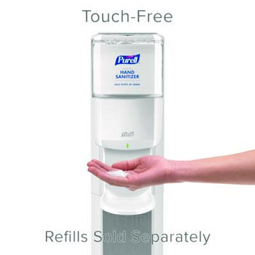 PURELL MESSENGER ES8 Silver Panel Floor Stand with Dispenser, 1,200 mL, 16.75 x 6 x 40, Silver/White (7308DSSLV)