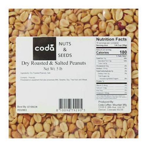 Mountain Manufacturing Dry Roasted and Salted Peanuts, Unshelled, 80 oz Bag, 4/Carton (CDA79290)