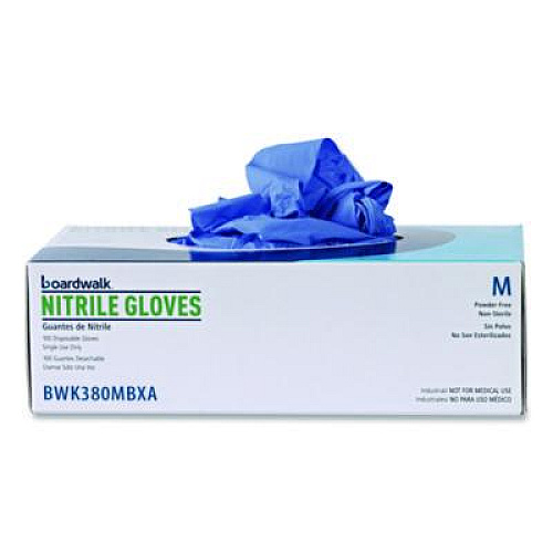 Boardwalk 380 Series Disposable General-Purpose Nitrile Gloves, Powder-Free, Medium, 4 mil Thick, 9.5" Long, Blue, 100/Box, 10 Boxes/CT (380MCTA)