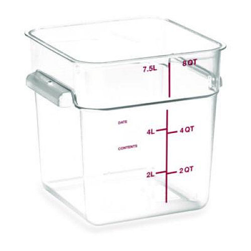 Carlisle Squares Polycarbonate Food Storage Container, 8 qt, 8.75 x 8.75 x 9, Clear, Plastic (1195307)