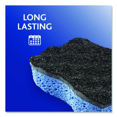 O-Cedar Scrunge Heavy-Duty Sponge, 2.63 x 4.25, 1" Thick, Black/Blue, 2/Pack, 8 Packs/Carton (148377CT)