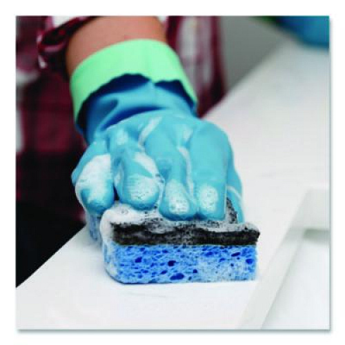 O-Cedar Scrunge Heavy-Duty Sponge, 2.63 x 4.25, 1" Thick, Black/Blue, 2/Pack, 8 Packs/Carton (148377CT)