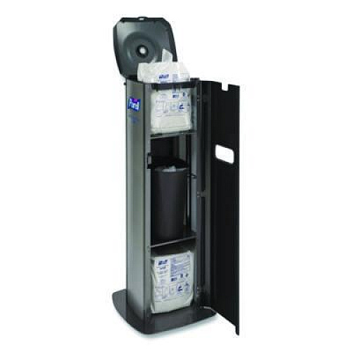 PURELL DS360 High Capacity Hand Sanitizing Wipes Station, 17 x 17.25 x 44.25, Black/Silver (911401SLVHSW)