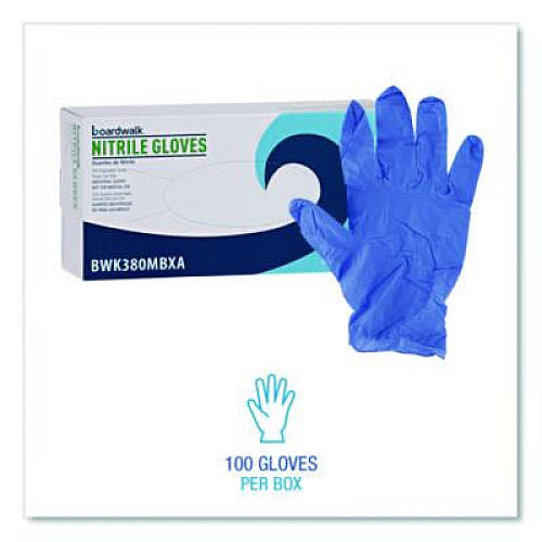 Boardwalk 380 Series Disposable General-Purpose Nitrile Gloves, Powder-Free, Medium, 4 mil Thick, 9.5" Long, Blue, 100/Box, 10 Boxes/CT (380MCTA)