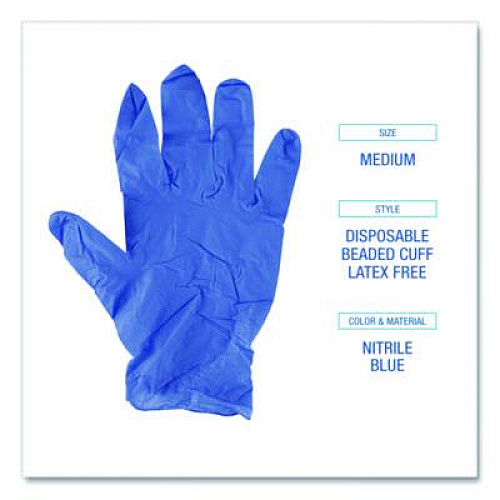 Boardwalk 380 Series Disposable General-Purpose Nitrile Gloves, Powder-Free, Medium, 4 mil Thick, 9.5" Long, Blue, 100/Box (380MBXA)