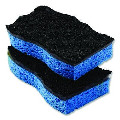 O-Cedar Scrunge Heavy-Duty Sponge, 2.63 x 4.25, 1" Thick, Black/Blue, 2/Pack (148377)