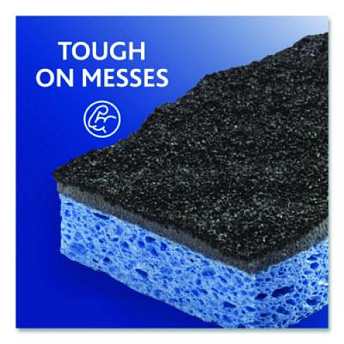 O-Cedar Scrunge Heavy-Duty Sponge, 2.63 x 4.25, 1" Thick, Black/Blue, 2/Pack (148377)
