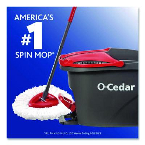 O-Cedar EZWring Spin Mop System, White Microfiber Head, Up to 51" Adjustable Red/Gray Plastic Handle (148473)