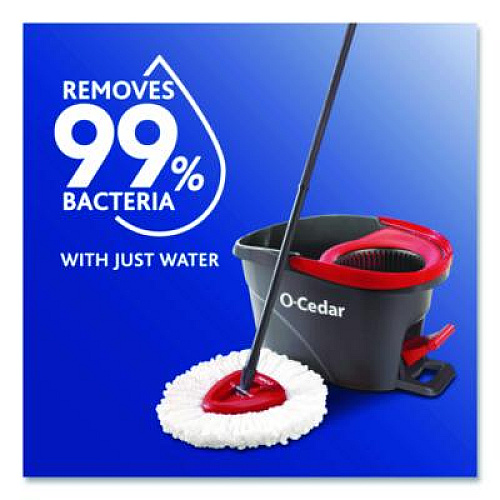 O-Cedar EZWring Spin Mop System, White Microfiber Head, Up to 51" Adjustable Red/Gray Plastic Handle (148473)