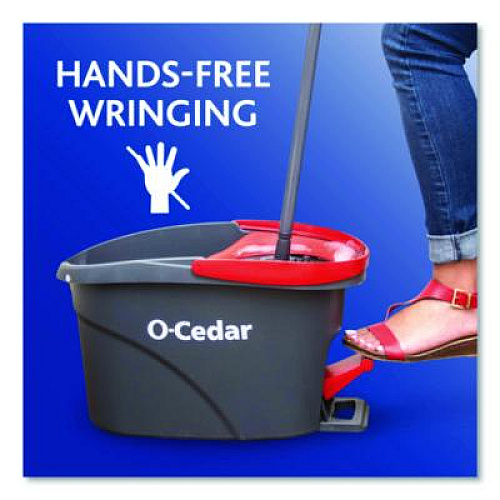 O-Cedar EZWring Spin Mop System, White Microfiber Head, Up to 51" Adjustable Red/Gray Plastic Handle (148473)
