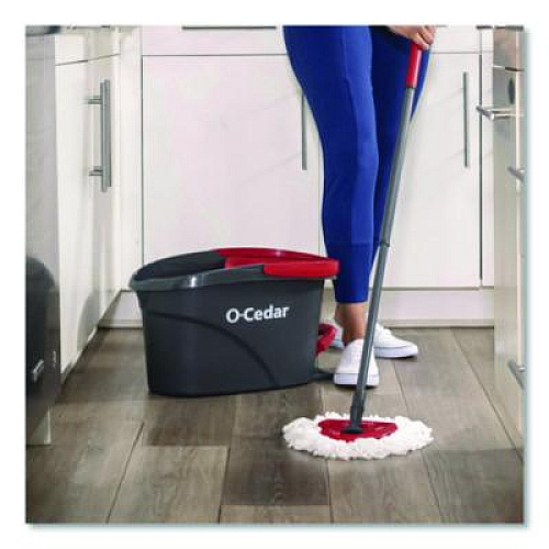 O-Cedar EZWring Spin Mop System, White Microfiber Head, Up to 51" Adjustable Red/Gray Plastic Handle (148473)