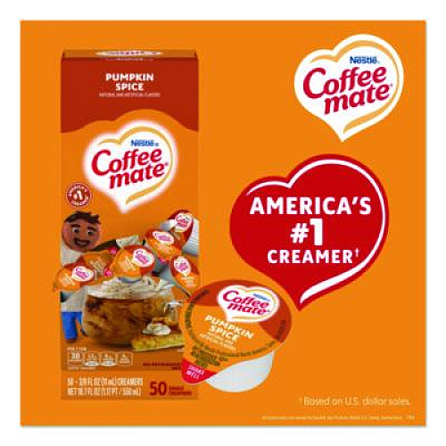 Coffee mate Liquid Coffee Creamer, Pumpkin Spice, 0.38 oz Mini Cups, 50/Box, 4 Boxes/Carton (75520CT)