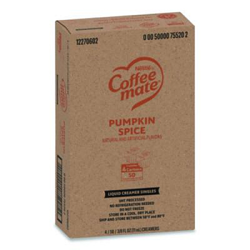 Coffee mate Liquid Coffee Creamer, Pumpkin Spice, 0.38 oz Mini Cups, 50/Box, 4 Boxes/Carton (75520CT)