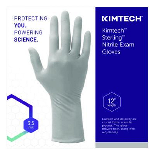 Kimtech STERLING Nitrile-Xtra Exam Gloves, Powder-Free, AQL 1.0, Large, 3.5 mil Thick, 12" Long, Gray, 100/Box, 10 Boxes/Carton (53140)