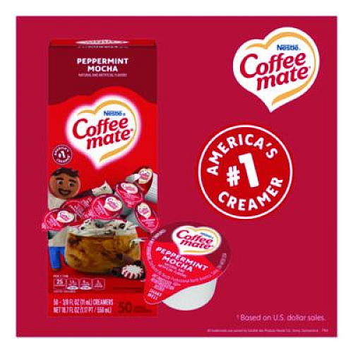 Coffee mate Liquid Coffee Creamer, Peppermint Mocha, 0.38 oz Mini Cups, 50/Box (76060)