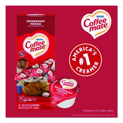 Coffee mate Liquid Coffee Creamer, Peppermint Mocha, 0.38 oz Mini Cups, 50/Box, 4 Boxes/Carton (76060CT)