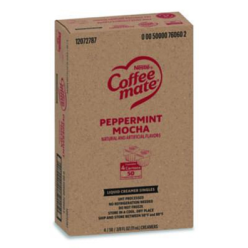 Coffee mate Liquid Coffee Creamer, Peppermint Mocha, 0.38 oz Mini Cups, 50/Box, 4 Boxes/Carton (76060CT)