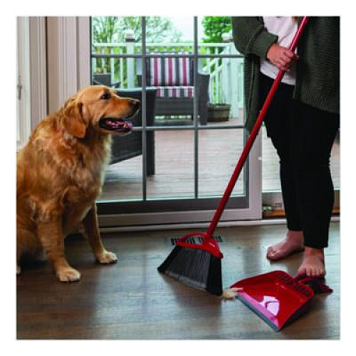 O-Cedar PowerCorner Pet Pro Broom and Step-On Dust Pan, 48" Handle, Red/Black/Gray (168020)