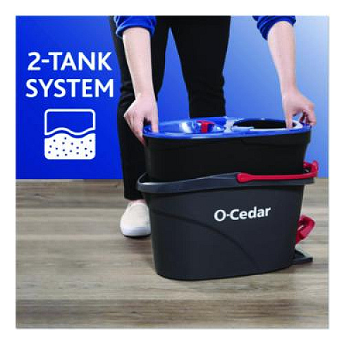 O-Cedar EZWring RinseClean Spin Mop System, Blue/White Microfiber Head, Up to 51" Adjustable Red/Gray Plastic Handle (168534)