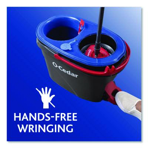 O-Cedar EZWring RinseClean Spin Mop System, Blue/White Microfiber Head, Up to 51" Adjustable Red/Gray Plastic Handle (168534)
