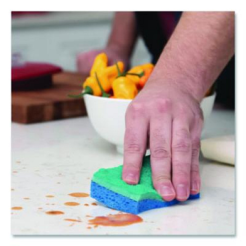 O-Cedar Scrunge Non-Scratch Scrub Sponge, 2.63 x 4.25, 1" Thick, Green/Blue, 2/Pack, 8 Packs/Carton (169431CT)