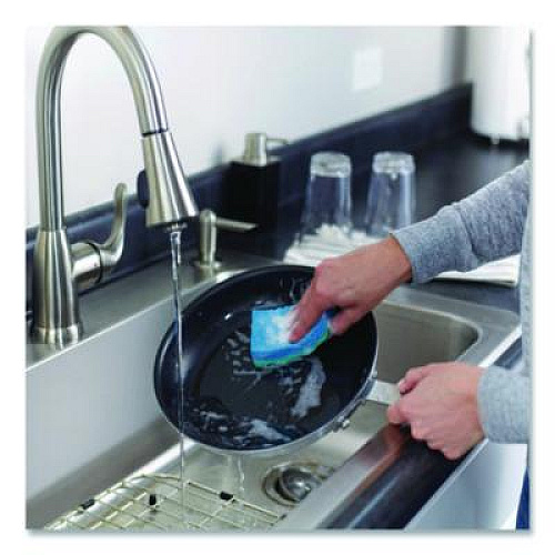 O-Cedar Scrunge Non-Scratch Scrub Sponge, 2.63 x 4.25, 1" Thick, Green/Blue, 2/Pack (169431)