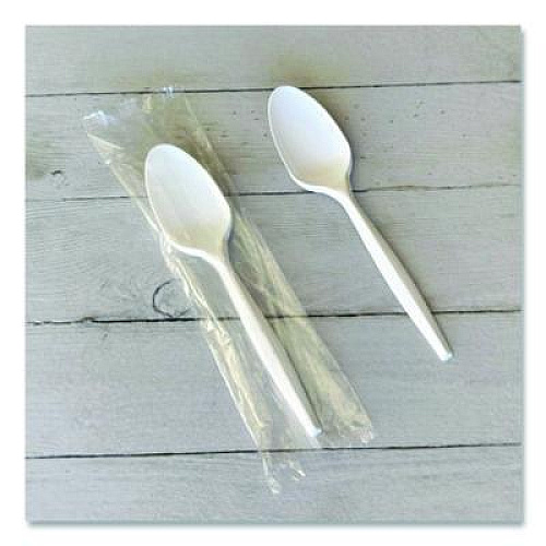 Boardwalk Mediumweight Wrapped Polypropylene Cutlery, Spoon, 5.31", Plastic, White, 1,000/Carton (SPOONMWPPIW)