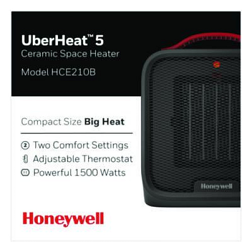 Honeywell UberHeat 5 Ceramic Heater, 1,500 W, 4.5 x 4.5 x 8.86, Black (HCE210B)