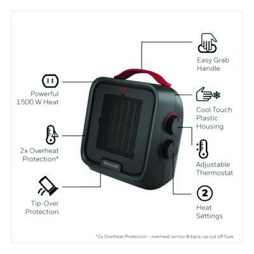 Honeywell UberHeat 5 Ceramic Heater, 1,500 W, 4.5 x 4.5 x 8.86, Black (HCE210B)