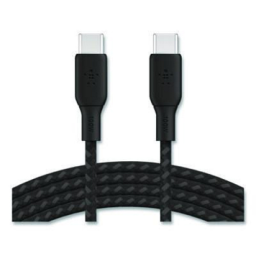 Belkin BOOST CHARGE Braided USB-C to USB-C Cable, 100 W Power Delivery, 6.6 ft, Black (CAB014BT2MBK)