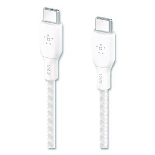 Belkin BOOST CHARGE Braided USB-C to USB-C Cable, 100 W Power Delivery, 6.6 ft, White, 2/Pack (CAB014BT2MWH)