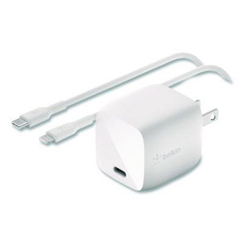 Belkin BOOST CHARGE USB-C PD 3.0 PPS Wall Charger + USB-C to Lightning Cable, White (WCA005DQ1MWH)