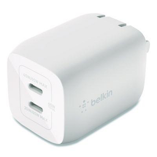 Belkin BOOST CHARGE Pro Dual USB-C GaN Wall Charger with PPS, White (WCH013DQWH)