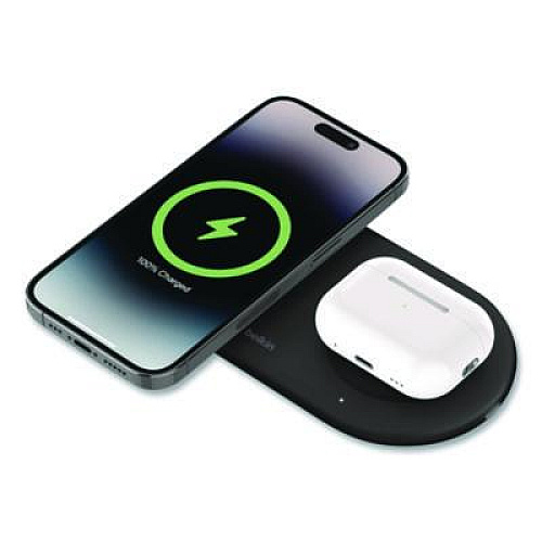 Belkin BOOST CHARGE Pro 2-in-1 Magnetic Wireless Charging Pad with Qi2, USB-C, 15 W, Black (WIZ021TTBK)