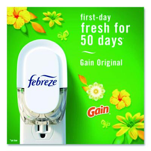 Febreze PLUG Air Freshener Warmer Starter Kit, Clear/White, with (2) Gain Original Refills (4166)