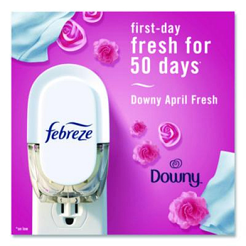 Febreze Air Freshener Warmer Starter Kit, Clear/White, with (2) Downy April Fresh Refills (4174)