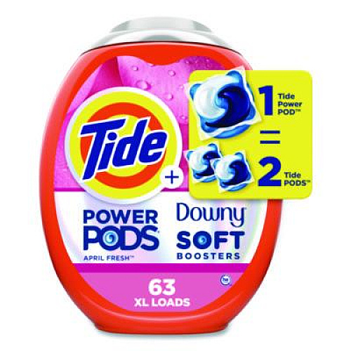 Tide Power PODS Plus Downy Laundry Detergent, April Fresh Scent, 98 oz Tub, 63 Pods/Tub (11807)