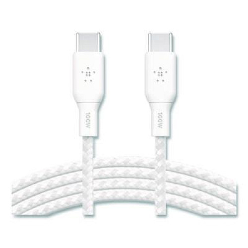 Belkin BOOST CHARGE Braided USB-C to USB-C Cable, 100 W Power Delivery, 6.6 ft, White, 2/Pack (CAB014BT2MWH)